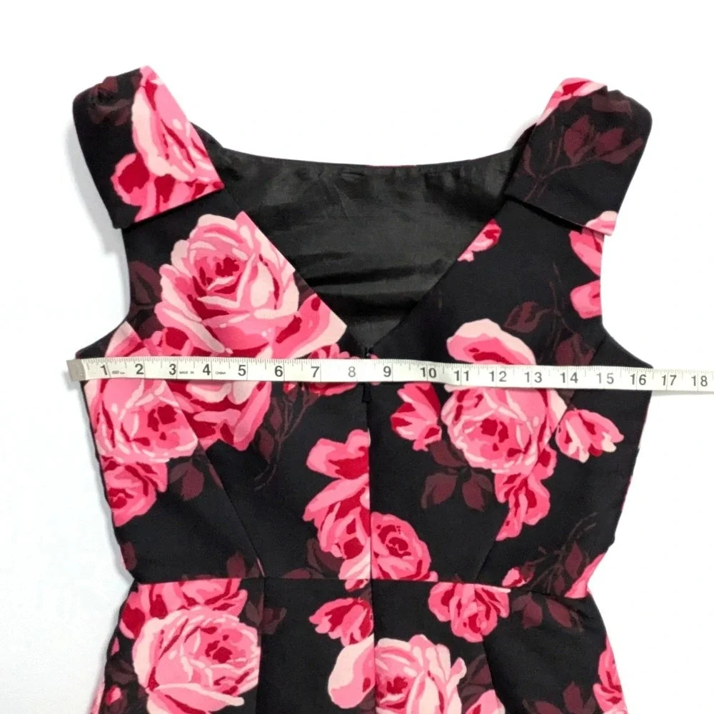 Kate Spade New York Rosa A-Line Rose Print Bow Shoulder Dress Black Pink Size 2‎